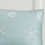 4 Piece Cotton Reversible Embroidered Quilt Set with Throw Pillow Aqua King/Cal King