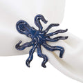 Fennco Styles Coastal Octopus Brass Napkin Rings, Set of 4 - Navy Blue Metal Napkin Holders for Beach House, Nautical Party Decorations, Home, Banquet and Special Event