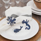 Fennco Styles Coastal Octopus Brass Napkin Rings, Set of 4 - Navy Blue Metal Napkin Holders for Beach House, Nautical Party Decorations, Home, Banquet and Special Event