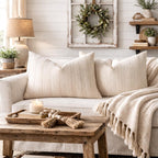 Fennco Styles Light Beige Textured Striped Throw Pillow Cover 18" X 18" - Modern Accent Pillow Case for Couch, Home and Neutral Farmhouse Décor, 2-Pack
