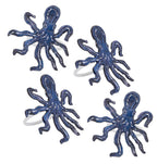 Fennco Styles Coastal Octopus Brass Napkin Rings, Set of 4 - Navy Blue Metal Napkin Holders for Beach House, Nautical Party Decorations, Home, Banquet and Special Event