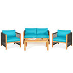 4 Pieces Acacia Wood Outdoor Patio Furniture Set with Cushions