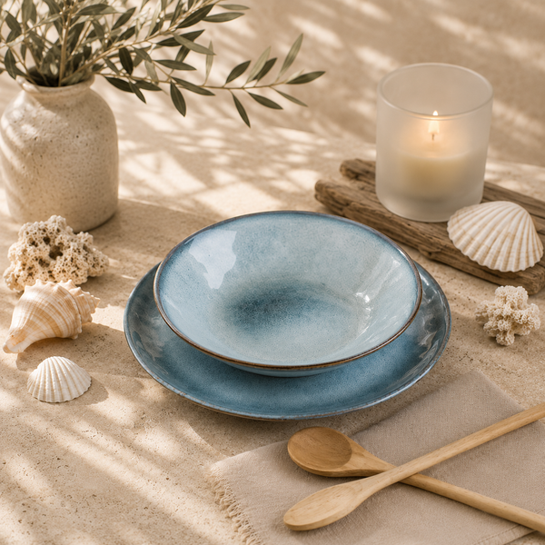 Blue Ceramic Dinner Plate & Bowl