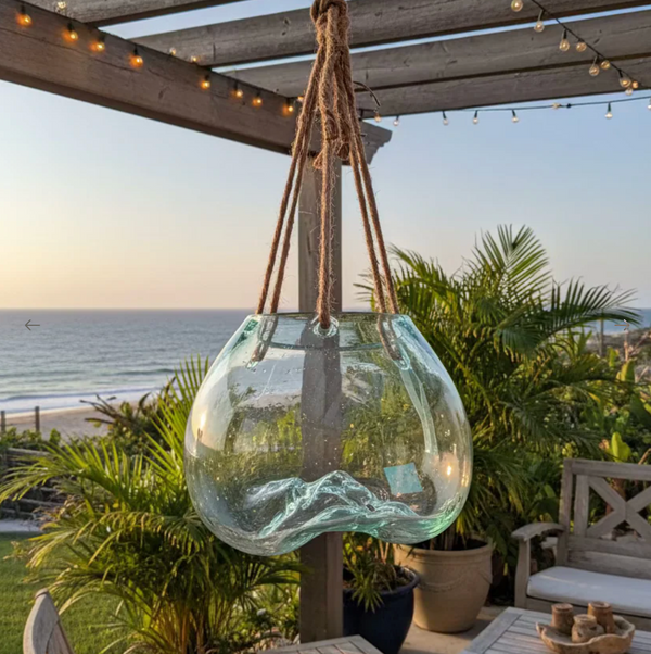 Hanging Fluid Freeform Glass Molten Terrarium with Rope