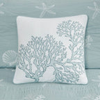4 Piece Cotton Reversible Embroidered Quilt Set with Throw Pillow Aqua King/Cal King