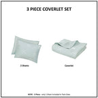 4 Piece Cotton Reversible Embroidered Quilt Set with Throw Pillow Aqua King/Cal King