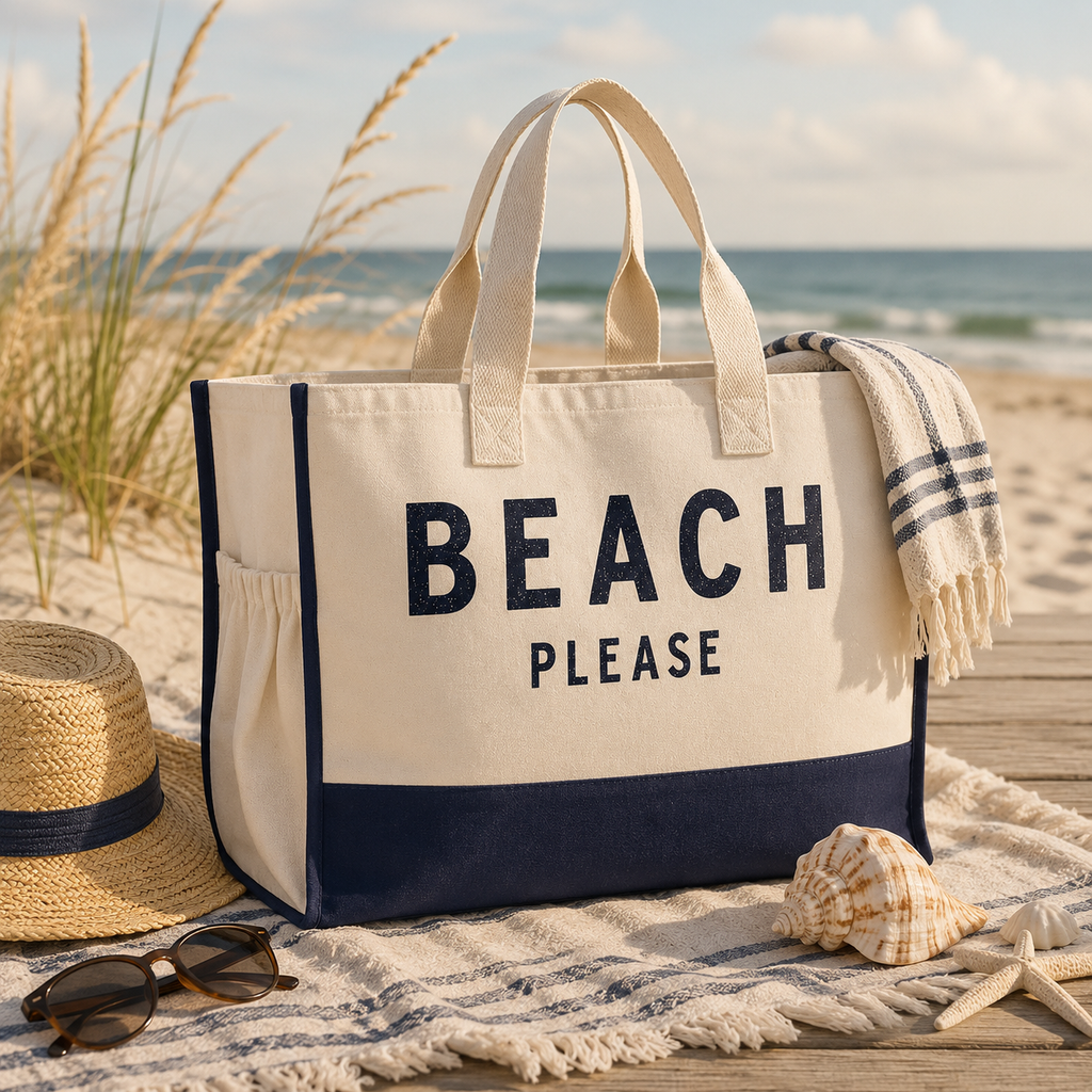 Beach Please Tote Bag XL - Oversized Chic Tote Bag with Zipper and Inner Pocket - Beach Bag for Women - Beach Tote - Gift for Her - Gift Bag