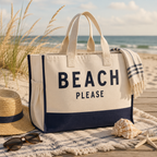 Beach Please Tote Bag XL - Oversized Chic Tote Bag with Zipper and Inner Pocket - Beach Bag for Women - Beach Tote - Gift for Her - Gift Bag