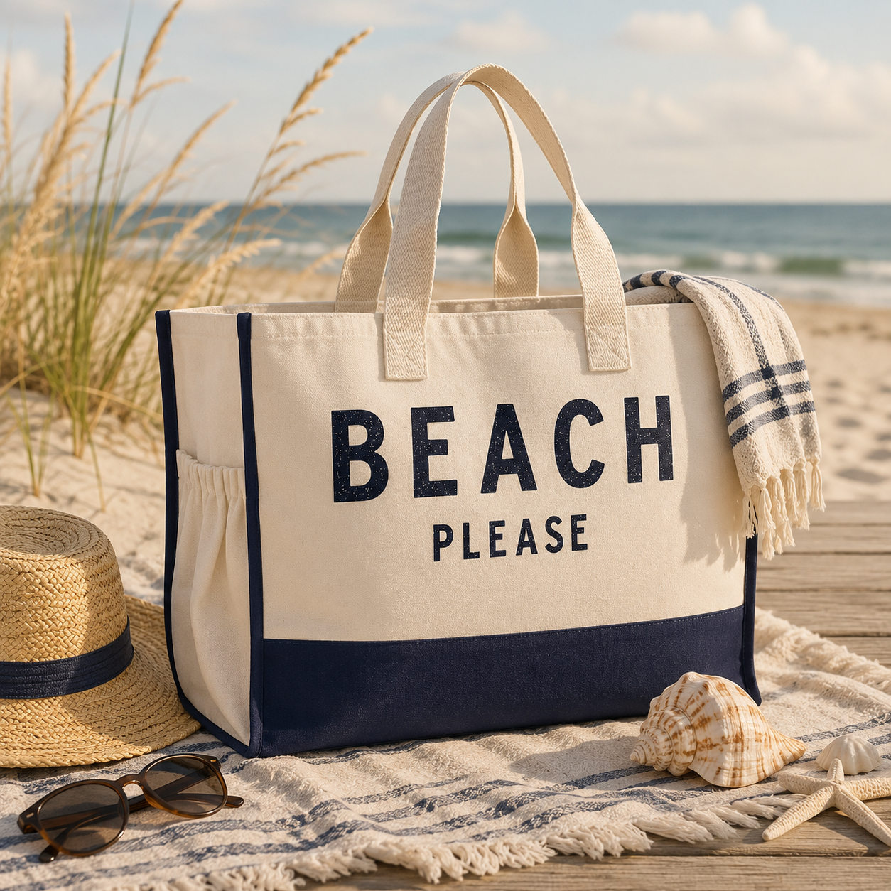 Beach Please Tote Bag XL - Oversized Chic Tote Bag with Zipper and Inner Pocket - Beach Bag for Women - Beach Tote - Gift for Her - Gift Bag
