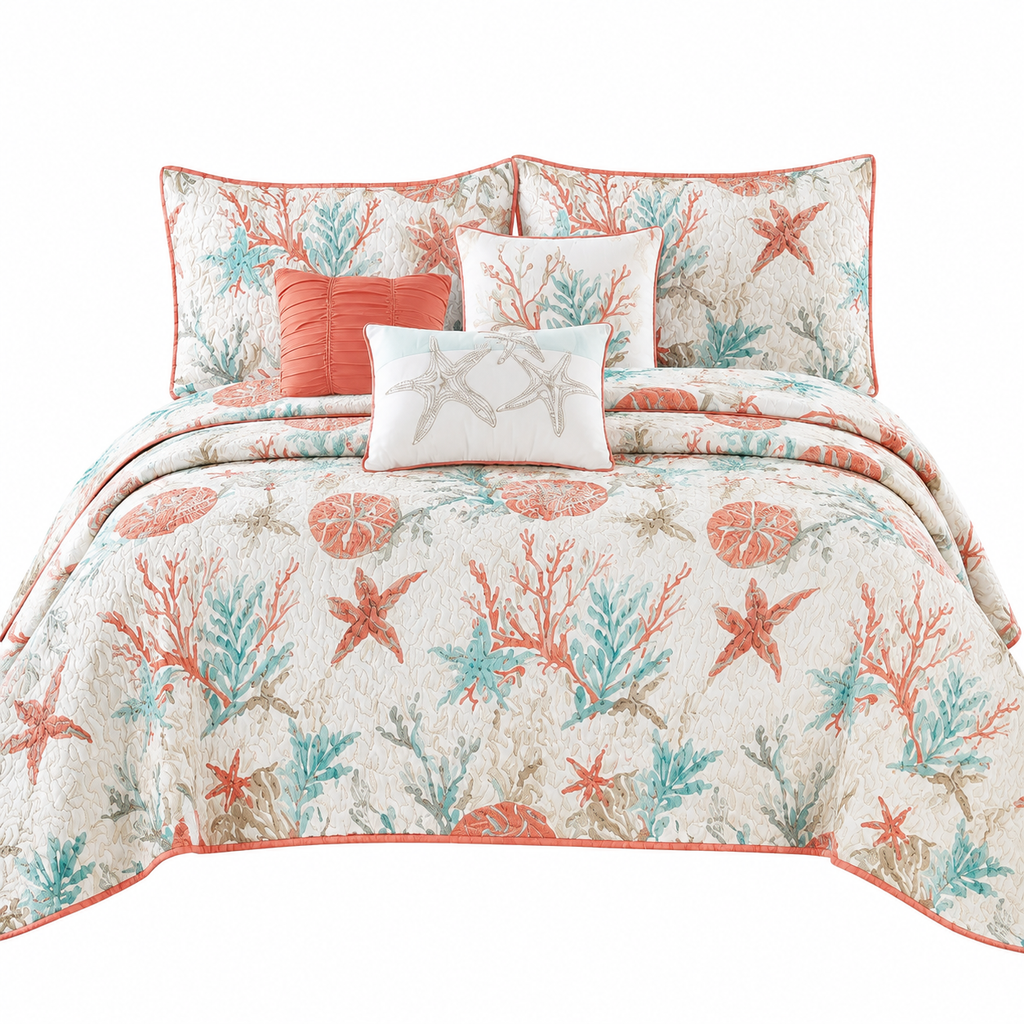 Coral Cove Coastal Quilt Set – 6 Piece