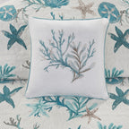 6 Piece Cotton Sateen Quilt Set with Throw Pillows Aqua King/Cal King