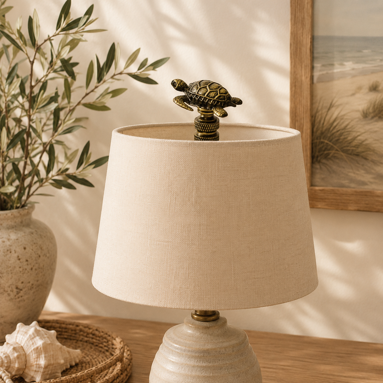 1.4"H Antique Metal Sea Turtle Antique Brass Base Lamp Finial