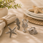 fenncostyles.com Decorative Coastal Sea Creatures Design Napkin Rings - Set of 4 (Sea Creatures)