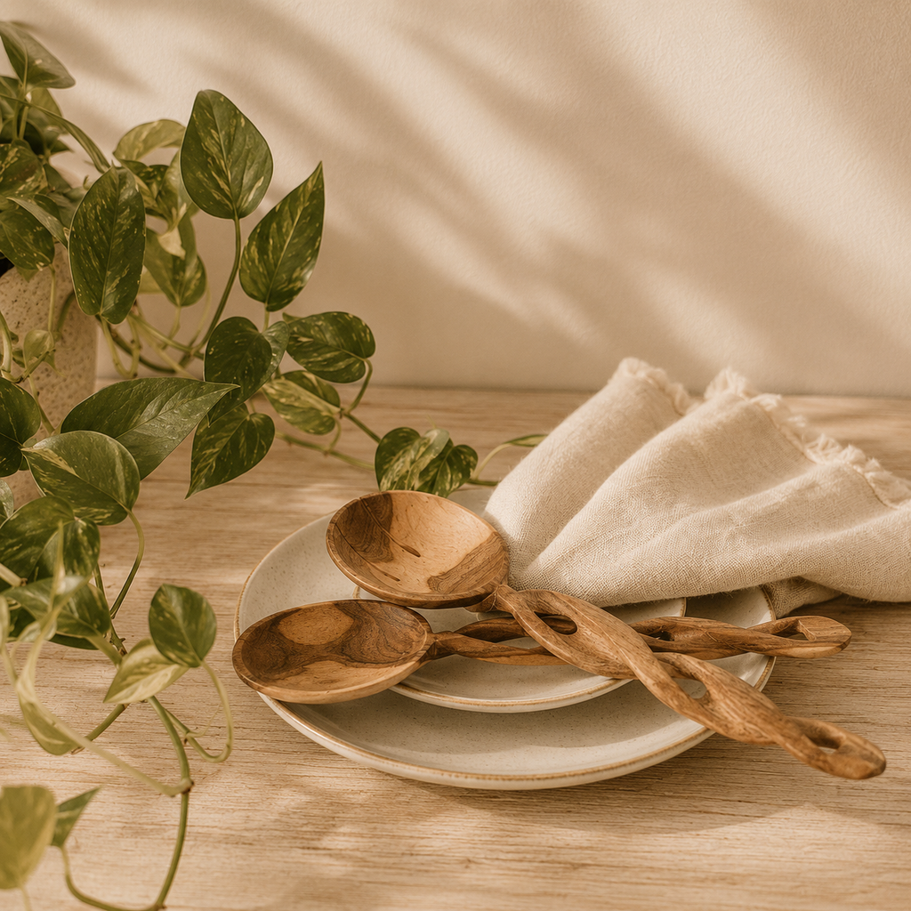 Olive Wood Spiral Salad Servers